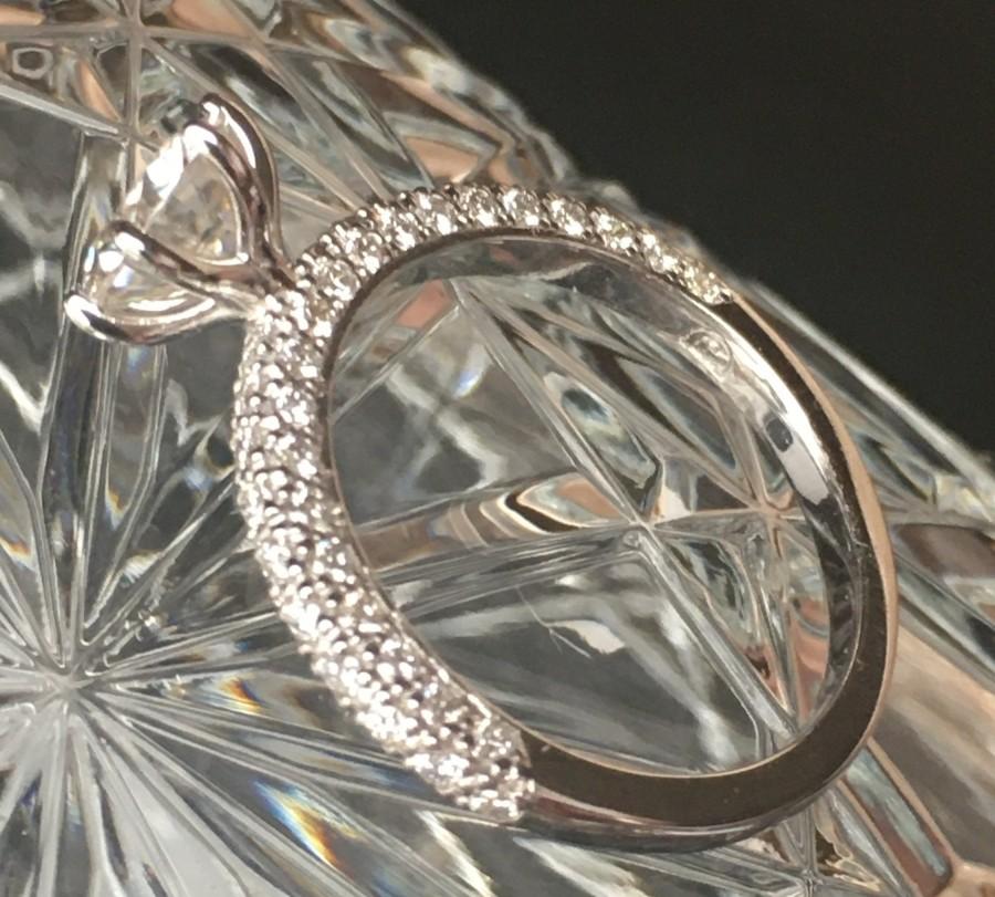 Hochzeit - 18K diamond Engagement ring/pavé set/White gold/moissanite/