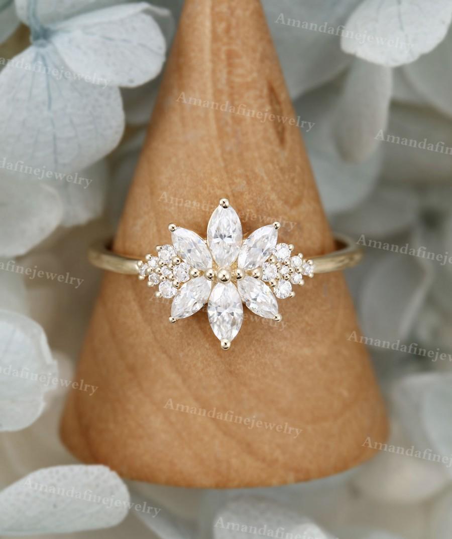 زفاف - Unique Cluster engagement ring vintage engagement ring 14K gold Marquise cut Moissanite Flower engagement ring Bridal Promise anniversary