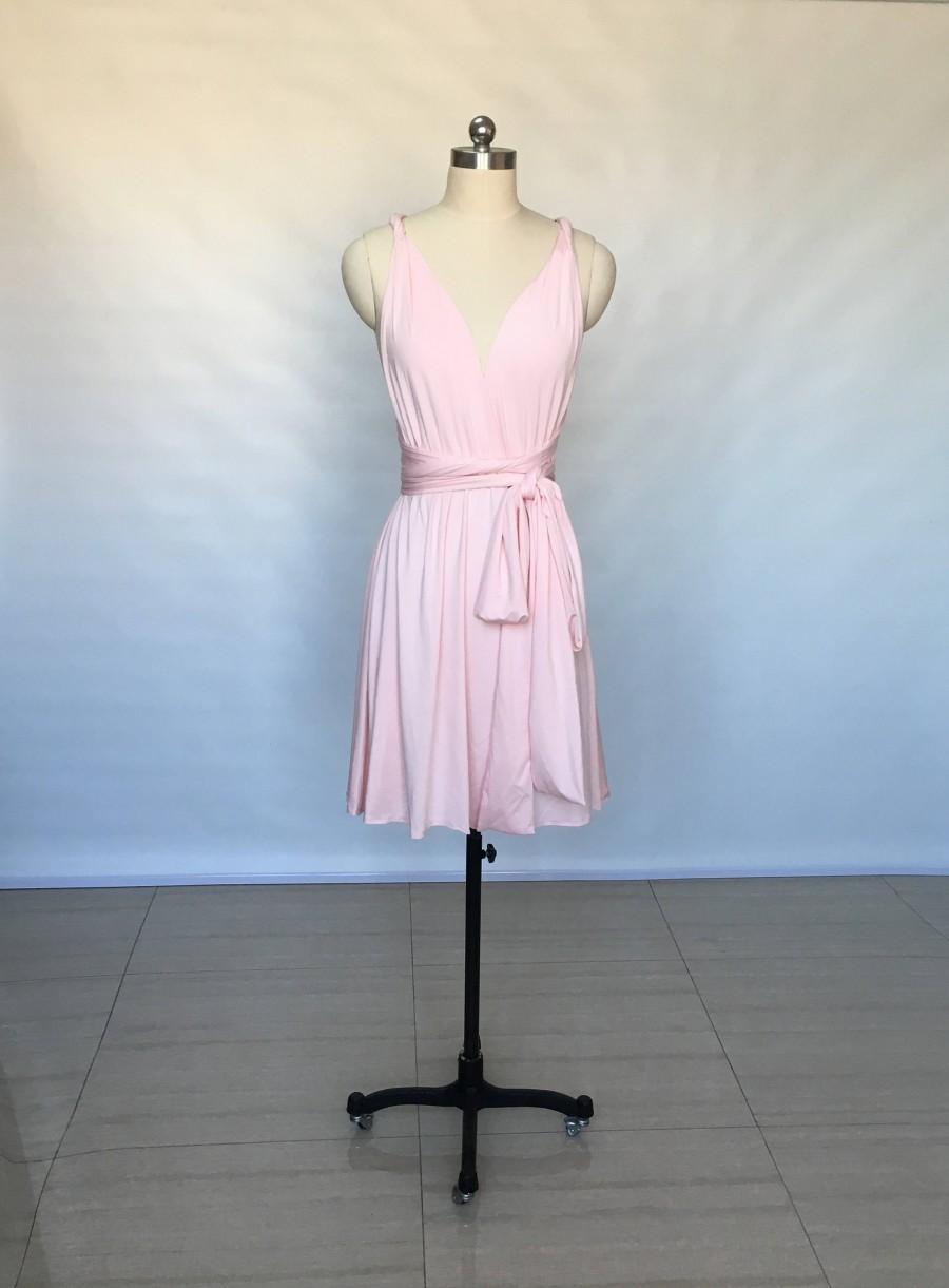 Mariage - Spaghetti Straps Blush Pink Spandex Short Convertible Bridesmaid Dress