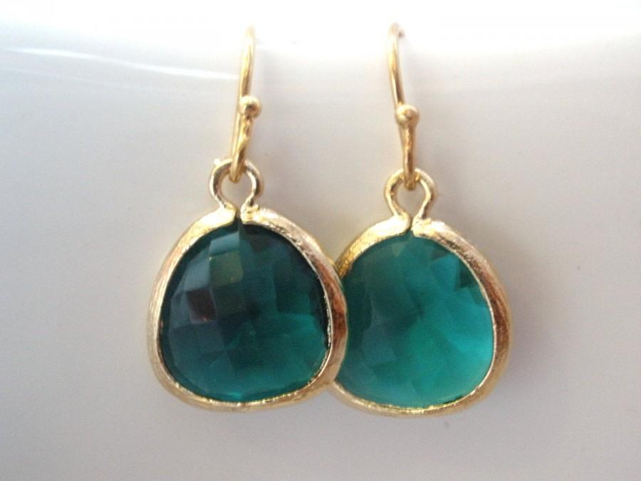 Wedding - Emerald Earrings, Glass Earrings, Green Earrings, Gold Emerald, Dark Green, Bridesmaid Earrings, Bridal Earrings Jewelry, Bridesmaid Gifts