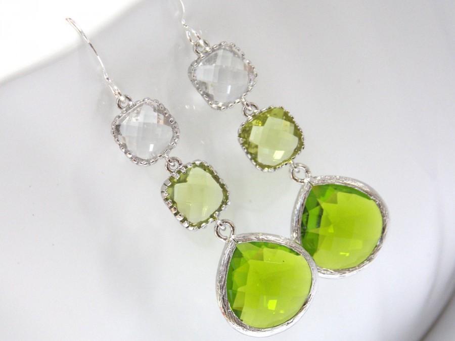 Hochzeit - Green Earrings, Apple Green Mint Light Green, Glass Clear, Silver, Bridesmaid Jewelry, Bridesmaid Earrings, Bridal Jewelry, Bridesmaid Gift