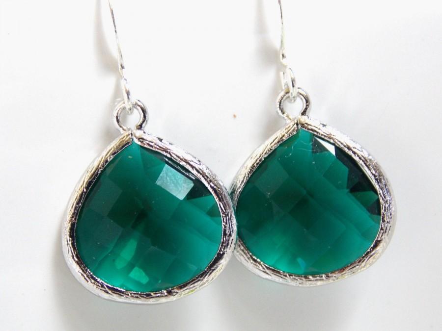 Mariage - Emerald Earrings, Glass Earrings, Green Earrings, Silver Emerald, Dark Green, Bridesmaid Earrings, Bridal Earrings Jewelry, Bridesmaid Gift