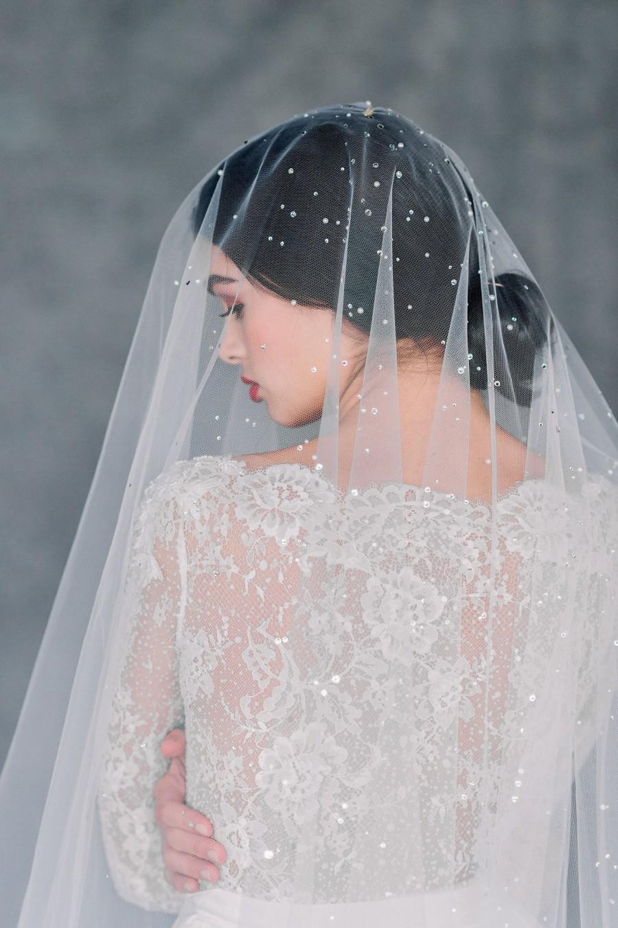 Wedding - Crystal Bridal Veil, Pearl Drop Veil, Rhinestone Wedding Veil, Cathedral Veil, Short Veil, Modern Veil, Statement Veil, Long Veil, ASHLYN
