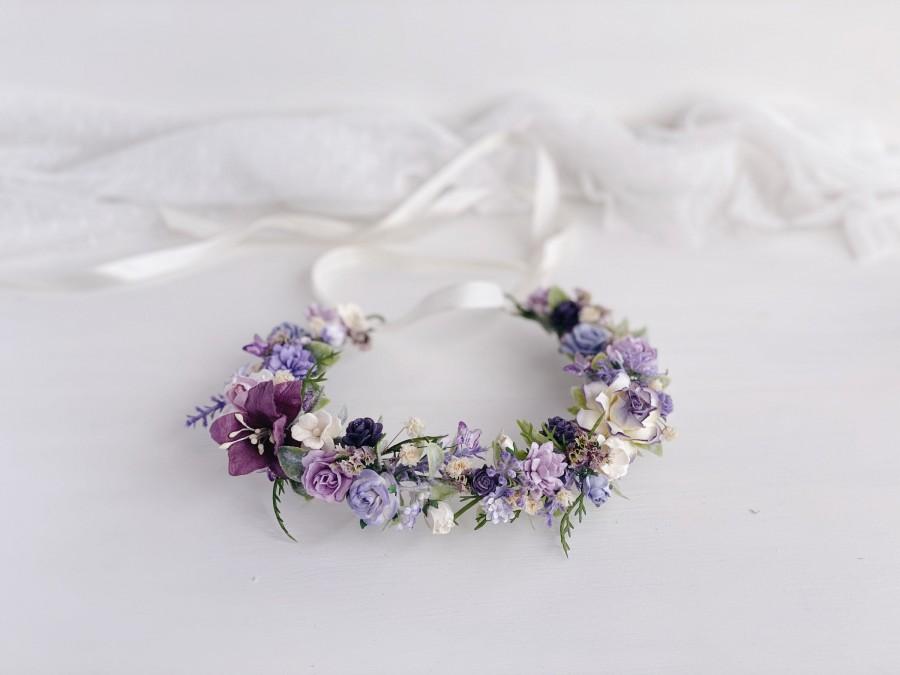 Mariage - Lavender Flower crown, Flower girl crown, Lilac flower crown, Purple flower crown, lavender hair comb, flower girl crown