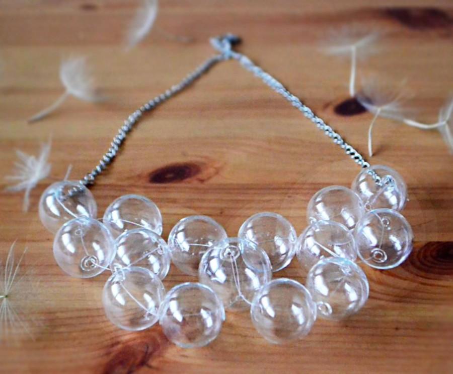 زفاف - Blown glass necklace & matching glass earrings set in a kraft gift box (lampwork, transparent, clear)- necklace for women