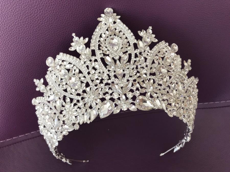 زفاف - Bridal Tiara, Crown, Swarovski Crystal Diadem Wedding Diadem for Bride, Silver Crystal Tiara, Zircon Crown, Royal Tiara Hair Accessories