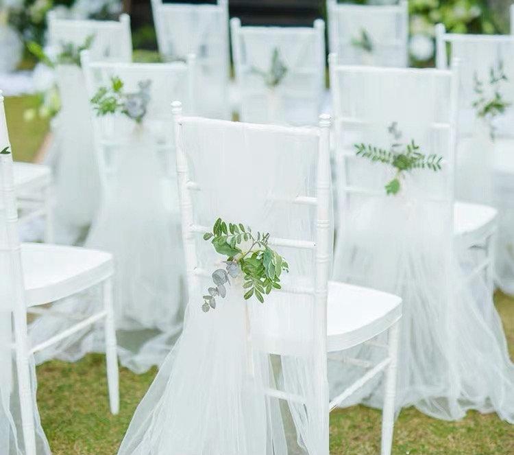 Wedding - White Elegant Tulle Chair Sashes for Weddings Events Party Decor Bridal Shower Baby Shower Organza Chiffon Chair Sash Chair Tutu Skirts