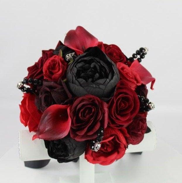 Hochzeit - Previous Customer Order - Custom Realistic Artificial Black & Red wedding singles with skulls