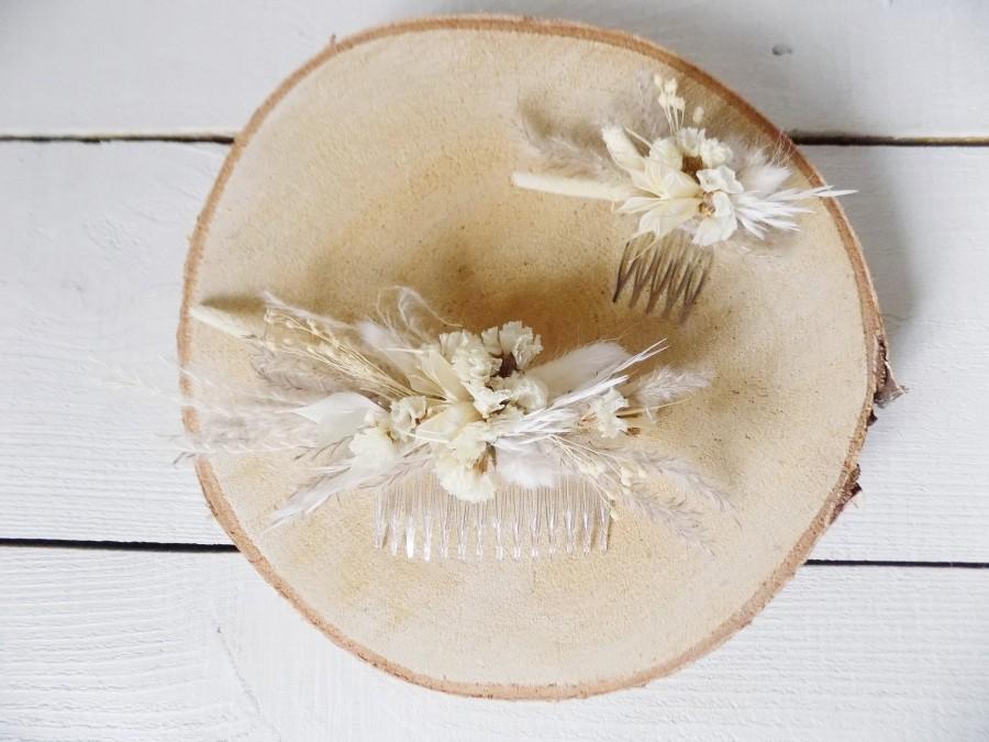 زفاف - Dried flower hair clip hair slide bridal hair accessories pampas grass preserved bunny tail wedding hair comb