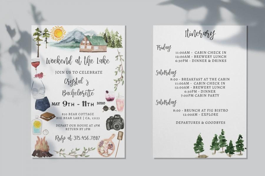 Hochzeit - Summer Weekend At The Lake Invitation & Itinerary Template  • Bachelorette Camping Invite • INSTANT DOWNLOAD • Printable, Editable Template