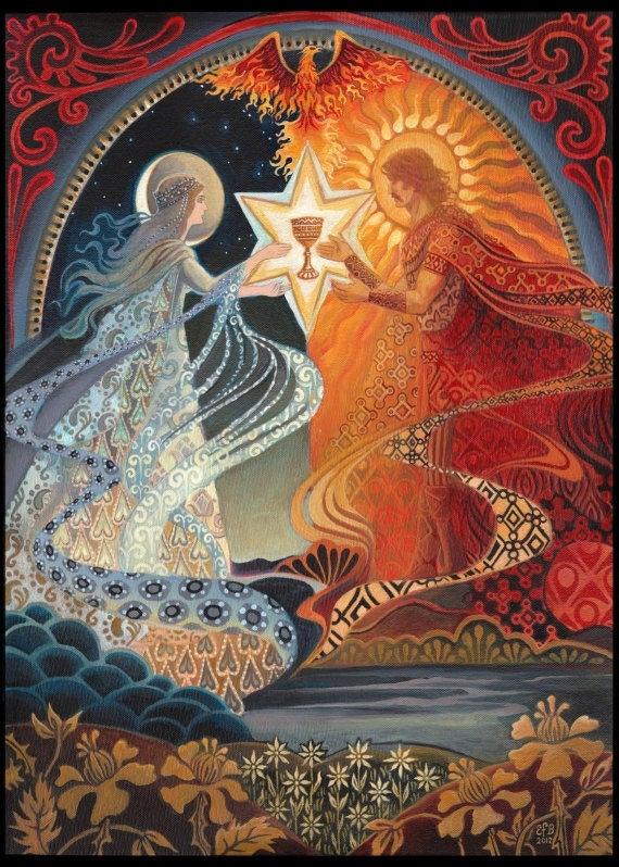 Wedding - Alchemical Wedding Sacred Marriage 5x7 Greeting Card Mythology Bohemian Gypsy Goddess Art
