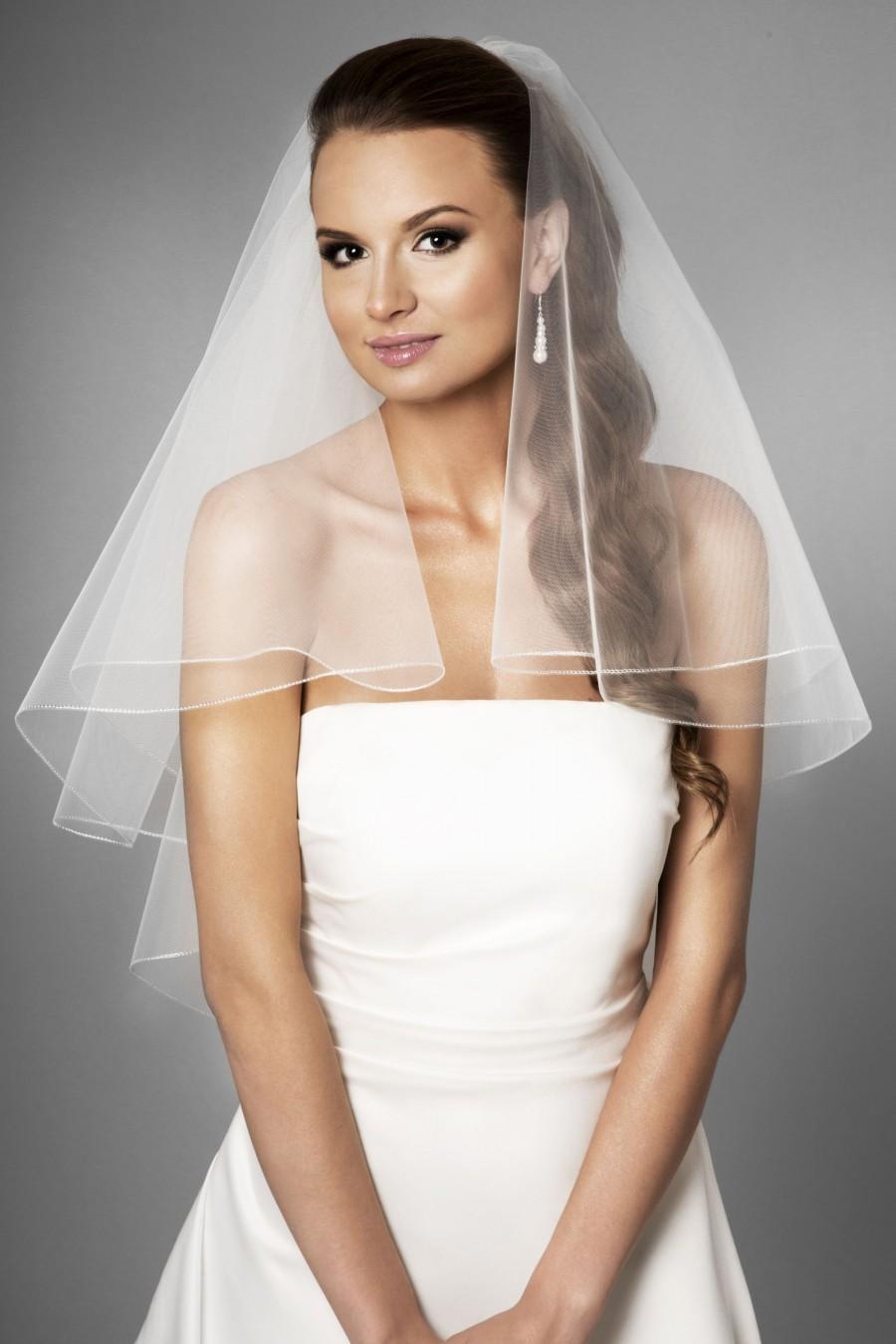 زفاف - 2 tier, white, light ivory, ivory, embroidered wedding veil with transparent comb, embroidered bridal veil with comb, haftowany welon ślubny