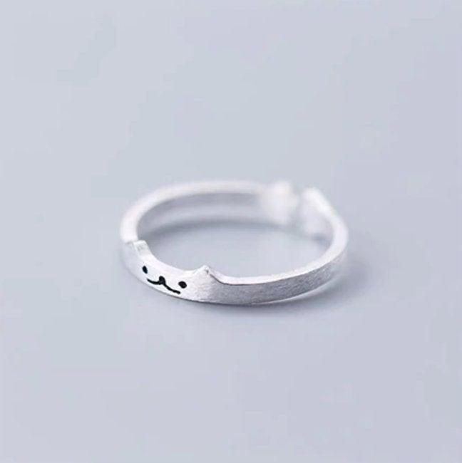 Hochzeit - 925 Sterling Silver 'Cat Smiley' Ring // Adjustable Emoji Ears Face // Cute Elegant Kids Friendship Ring Animal Jewelry UK Minimalist