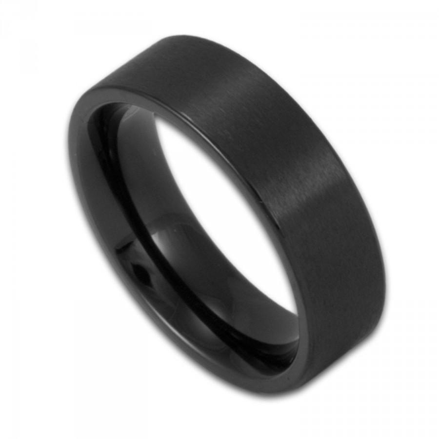 زفاف - 6MM Matte Black Stainless Steel Ring Men's or Women's Pipe Cut Wedding Band Custom Engraved Gothic Promise Ring