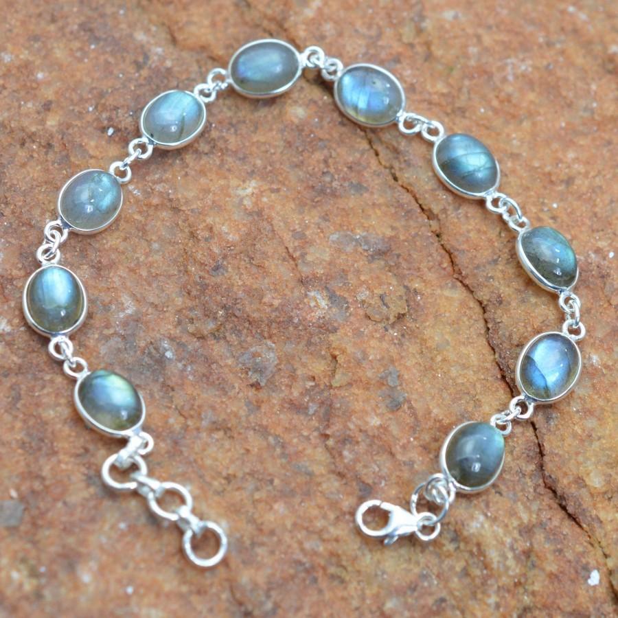 Свадьба - Labradorite 925 Sterling Silver Moonstone Bracelet, Oval Shape Adjustable Bracelet