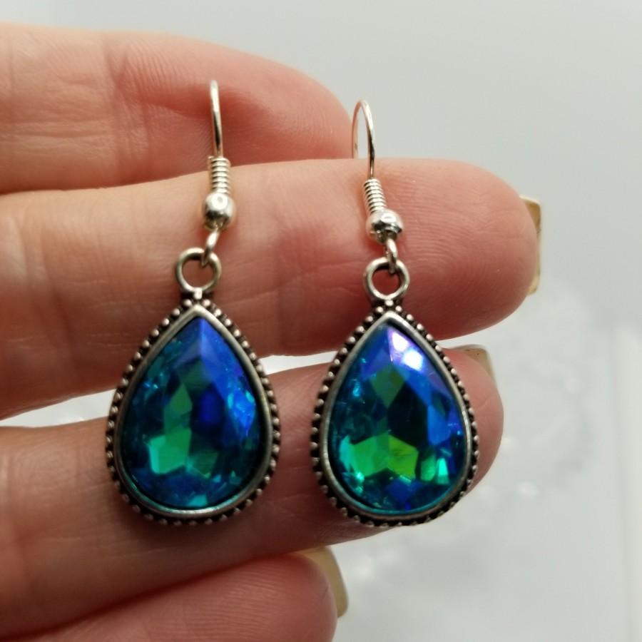 زفاف - Turquoise Teardrop Earrings, Silver, Clipon available, Handmade Jewelry, Anniversary, Wedding, Great Gift for Her or Yourself
