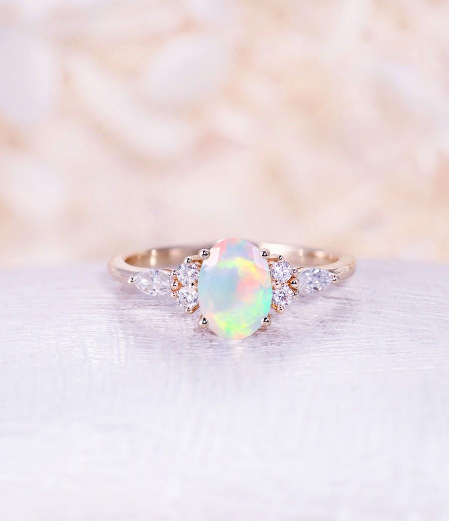 Delicate Ring Opal Jewelry Gemstone Ring Lace Ring Tiny Ring Gold Ring Oval Ring Flower Ring White Opal Ring