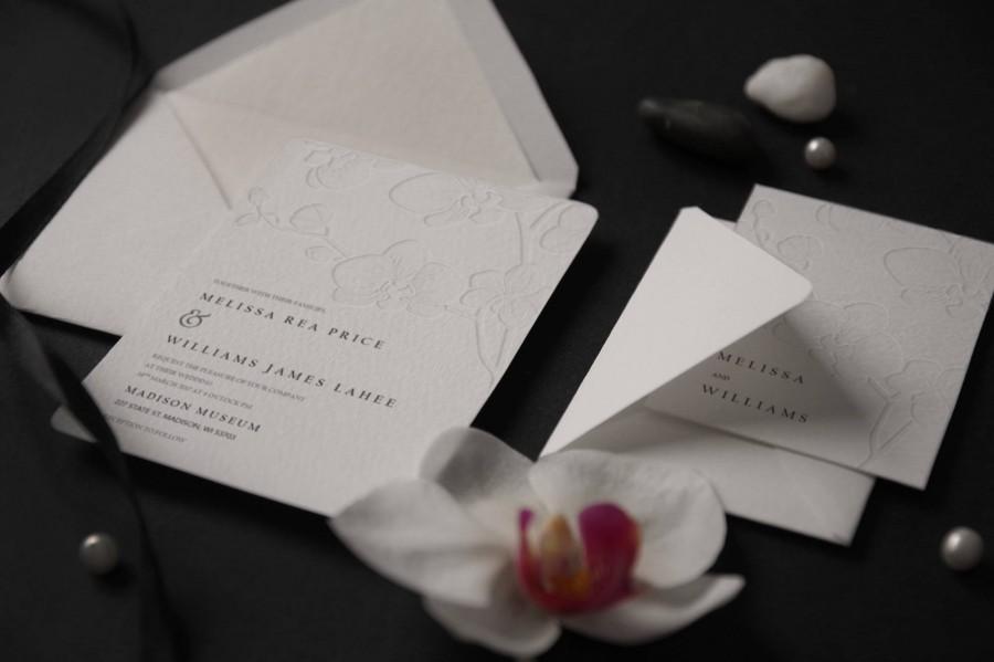 Wedding - Blind Debossed Orchid Asian Wedding Invitation, Modern Wedding, Letterpress Invitation, White Wedding, Tropical Hawaii Invite SAMPLE 43