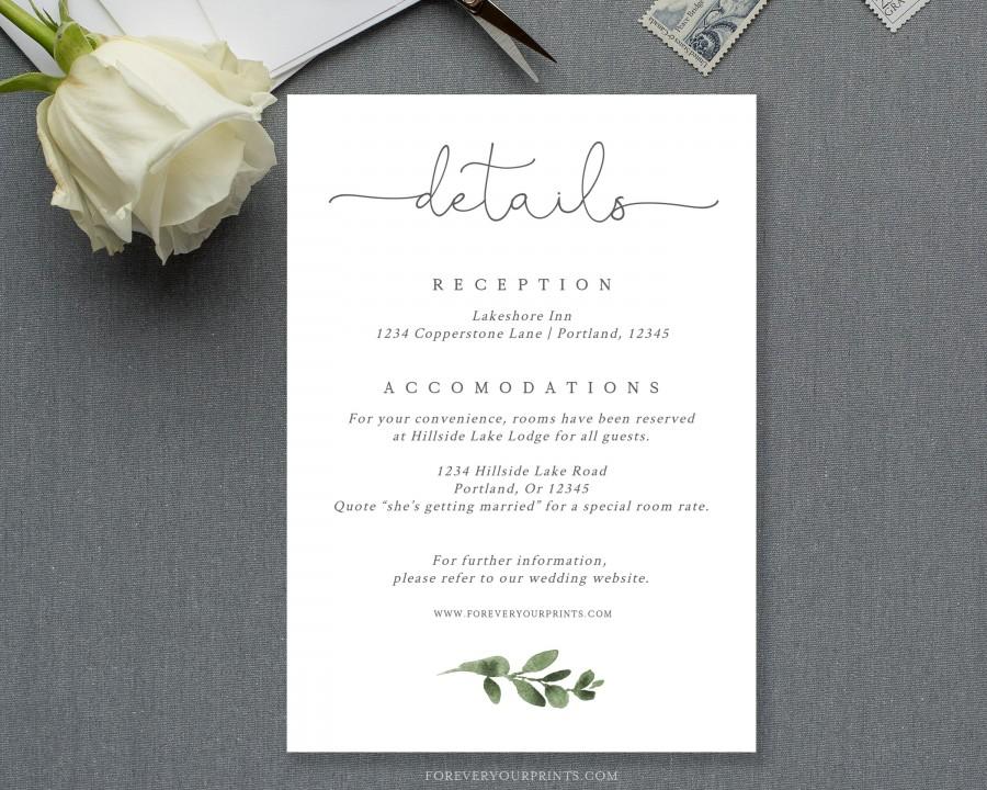Hochzeit - Wedding Details Card, Enclosure Card Template, Editable Information Card, TRY BEFORE You BUY, Instant Download