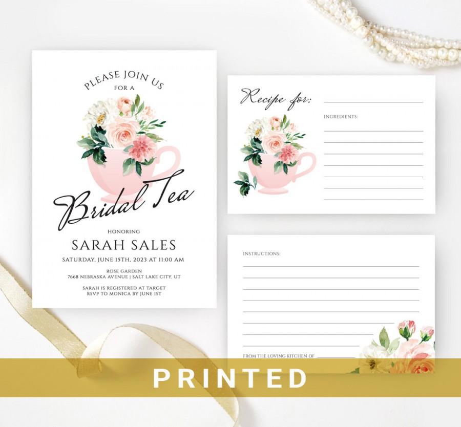 زفاف - Elegant Bridal Tea party invitations + recipe cards 