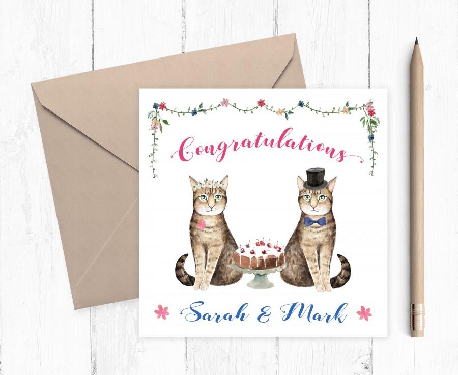 Свадьба - Cat Wedding Card Personalised Wedding Card Congratulations, Mr and Mrs Wedding Card Personalized Wedding Card for Bride and Groom Card