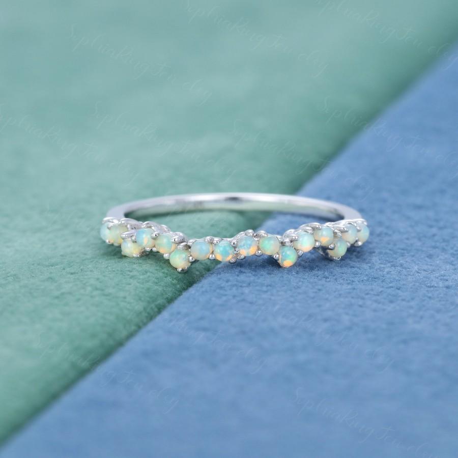 زفاف - Vintage Opal wedding band women White gold Gold art deco opal Ring Cluster opal ring dainty Stacking Matching wedding ring anniversary ring
