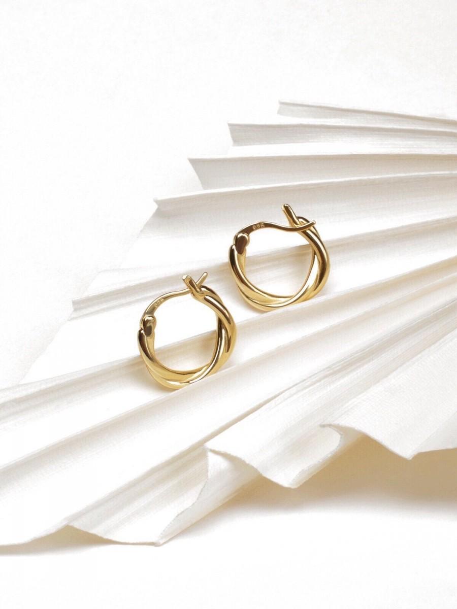 Wedding - LAUREN -  Dainty vintage gold interwoven entwine hoop earrings spiral rose silver twist weave boho minimalist stacking wreath small 925