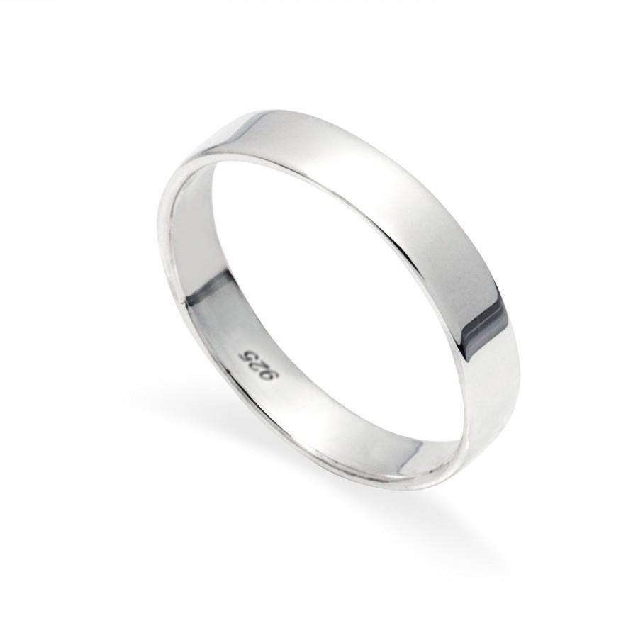 زفاف - Solid 925  Sterling Ring 4mm Flat  Band Ring in Sizes G-Z/20 Different Sizes Available