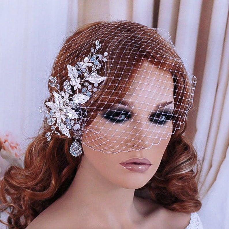 زفاف - Wedding Accessories Bridal Bird Cage Veil Birdcage Headpiece Hair Clip Hairpiece Crystal Gift Jewelry Head Piece Short Floral 1 Tier Blusher