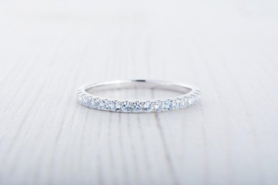 زفاف - 1.8mm wide natural Aquamarine Half Eternity ring  in white gold or Silver - stacking ring - wedding band - handmade engagement ring