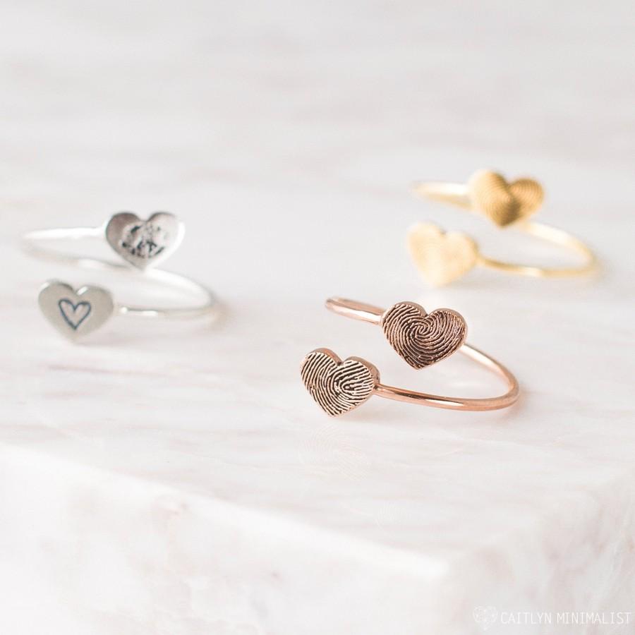 زفاف - Double Heart Fingerprint Ring • Custom Fingerprint Ring • Personalized Fingerprint Jewelry • Wrap Coil Ring • Memorial Gift • RM49