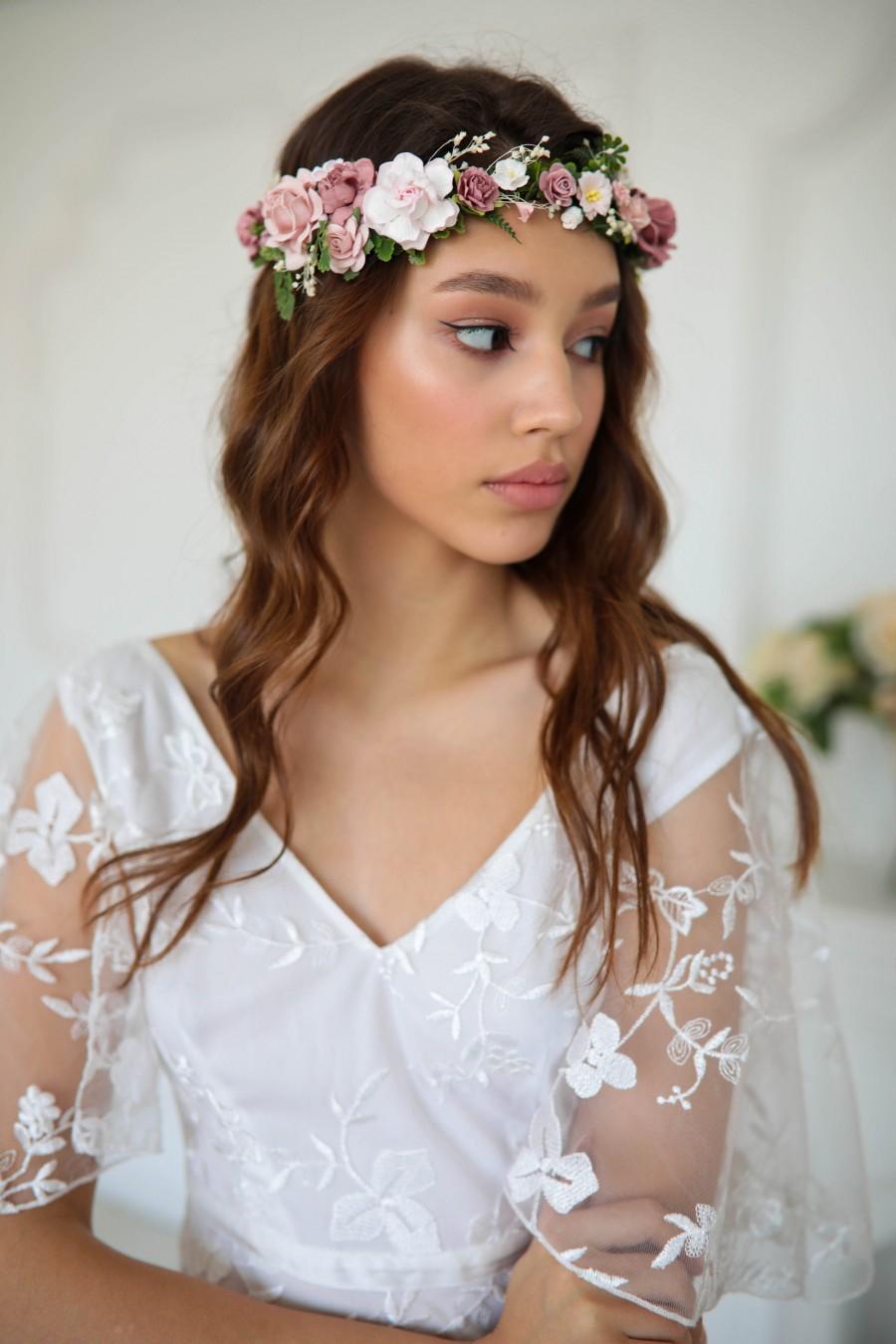 Wedding - Flower crown, Dusty rose flower crown, Wedding flower crown, Bridal flower crown, Bridesmaids crown, Flower crown for girls