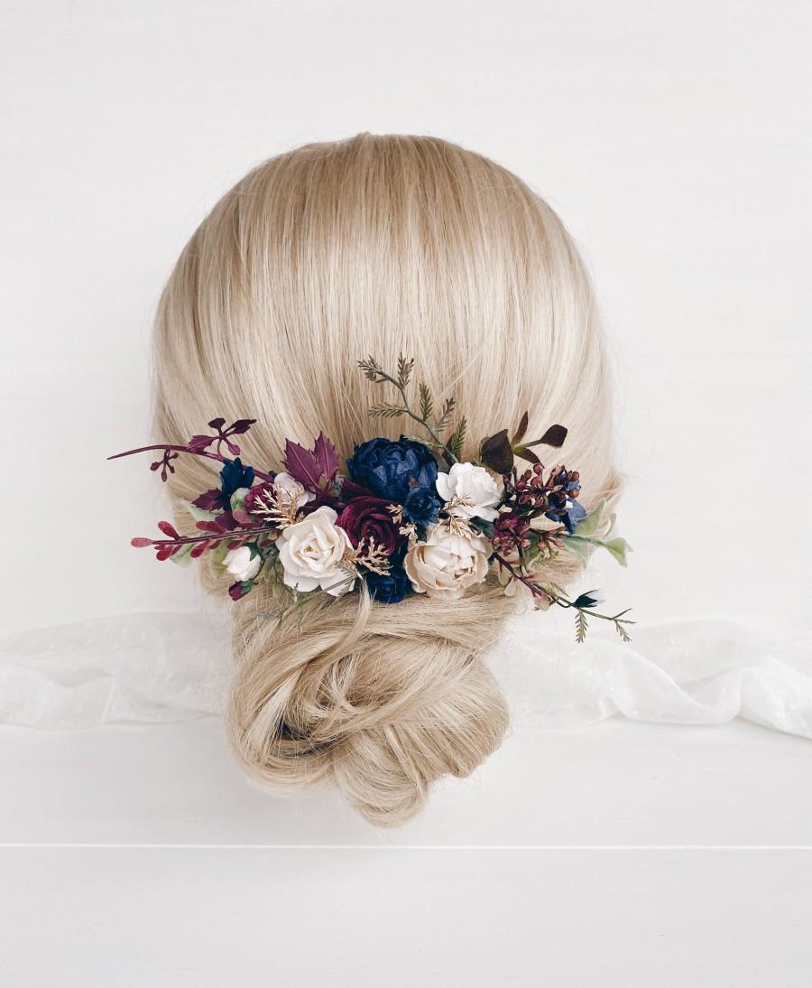 Wedding - Flower hair comb, Bridal hair accessories, Wedding flower hair clip, Burgundy flower hair comb, Wedding flower hair accessories