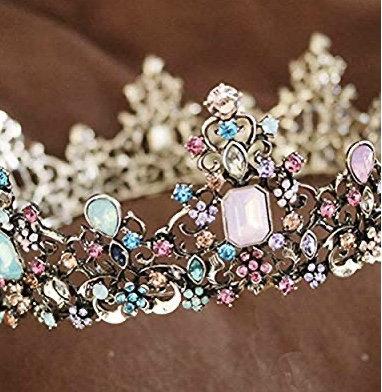 Wedding - Multicoloured jewelled crown tiara