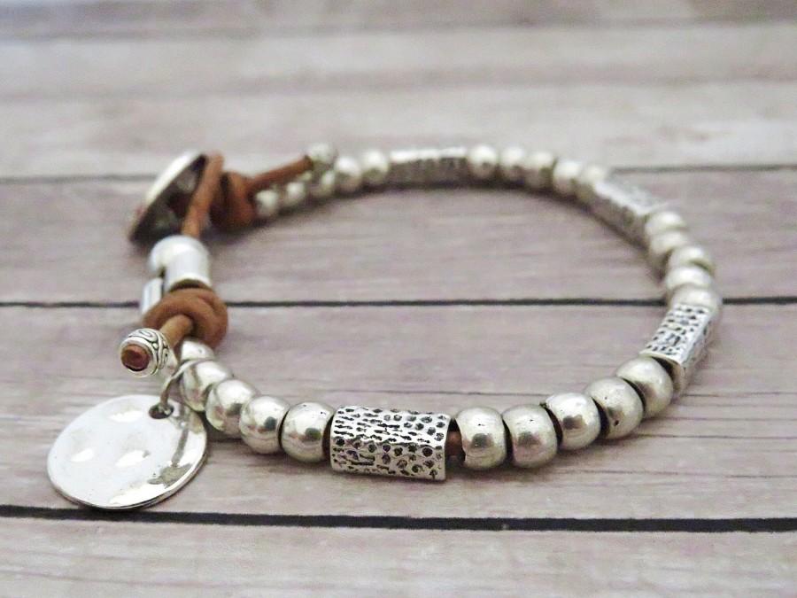 Mariage - Bracelet Leather Boho jewelry  handmade jewelry beaded bracelet silver gift for women gift for her sister gift for mom beach boho bracelet