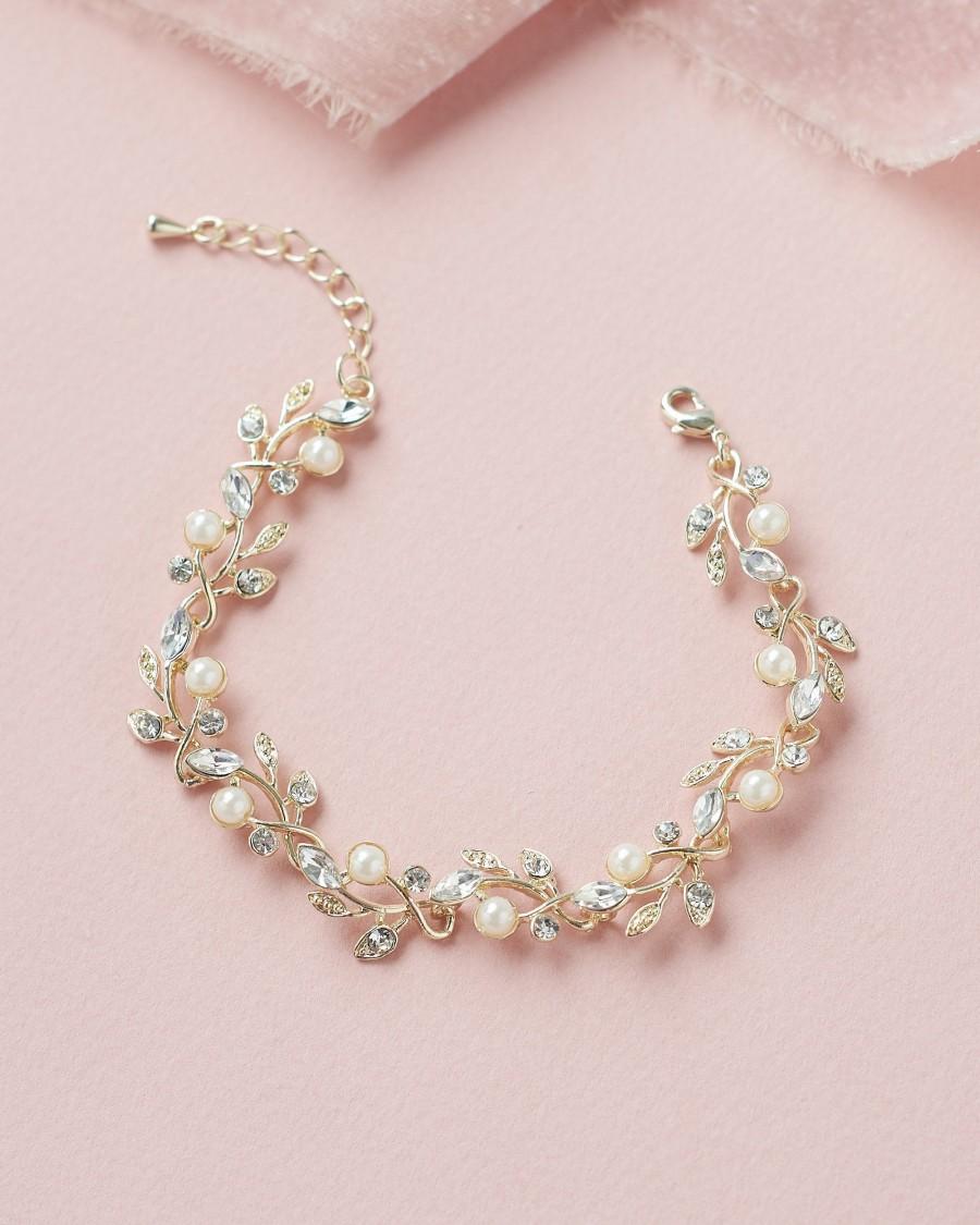 زفاف - Gold Pearl Wedding Bracelet, Gold Bridal Jewelry, Gold Wedding Bracelet, Pearl Bracelet for Wedding, Bridal Jewelry,Bridal Accessories ~4871