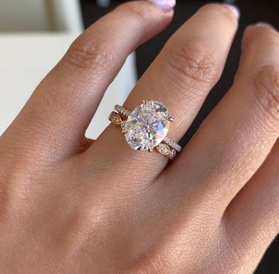 Wedding - 2.50 carats Oval Shape Moissanite Engagement ring, Wedding Engagement Ring, Oval Moissanite Ring Set, Moissanite ring for Her
