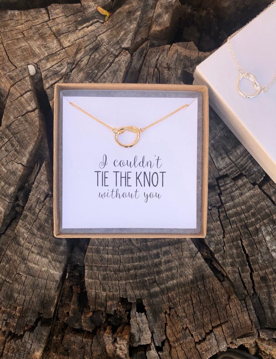 زفاف - I can't tie the knot without you, bridesmaid proposal, gold, tie the knot, knot necklace, multiple sets of bridesmaid necklaces