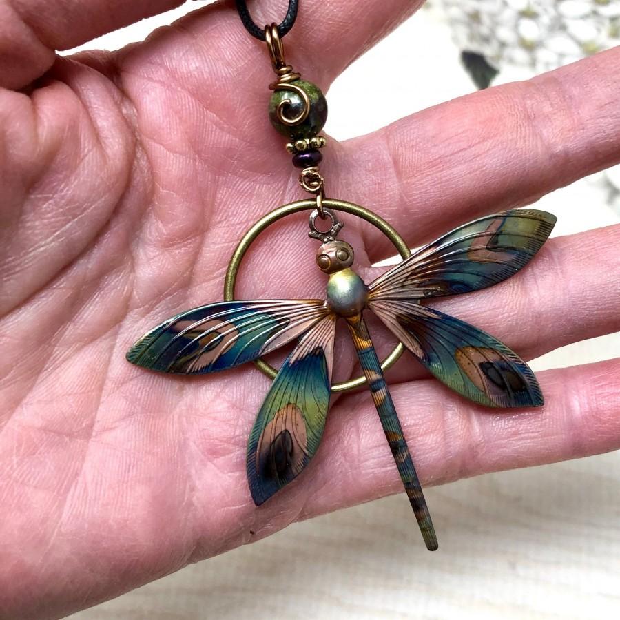 Wedding - Dragonfly Necklace - Copper Dragonfly Pendant - Remembrance Jewelry -  Memorial Gift - Copper Dragon fly Lovers - Statement Necklace