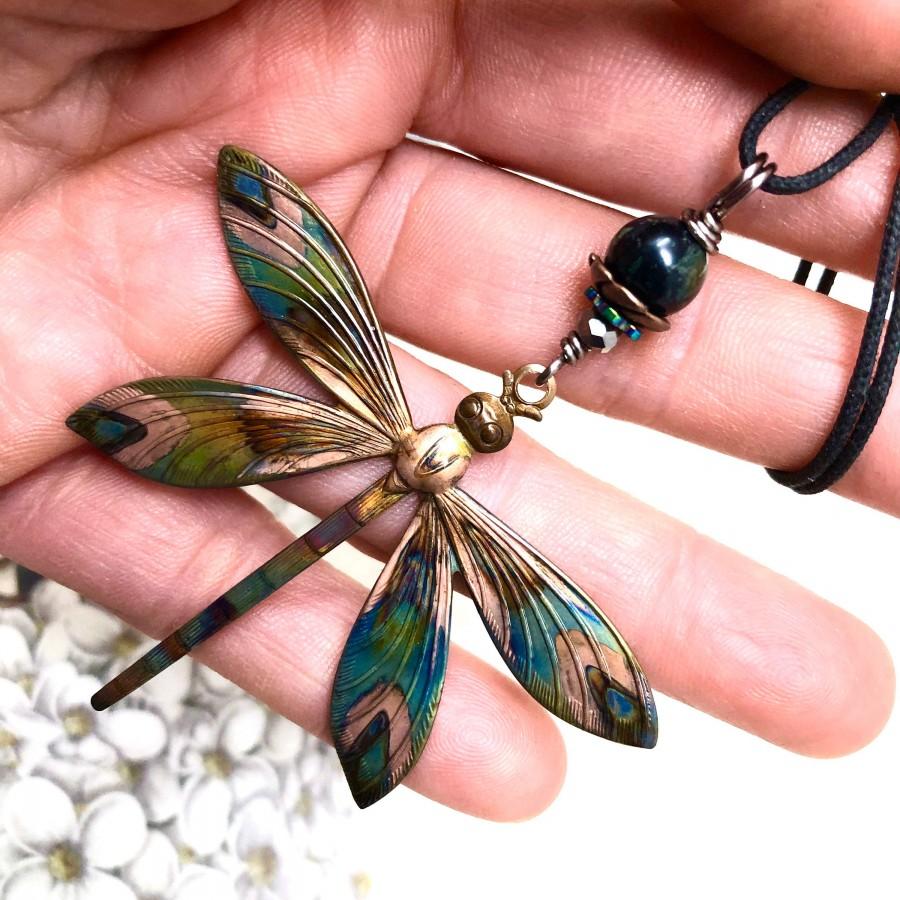 Hochzeit - Dragonfly Necklace - Copper Dragonfly Pendant - Nature Jewelry - Adjustable Necklace - Large Dragonfly Statement Jewelry - Layering Necklace