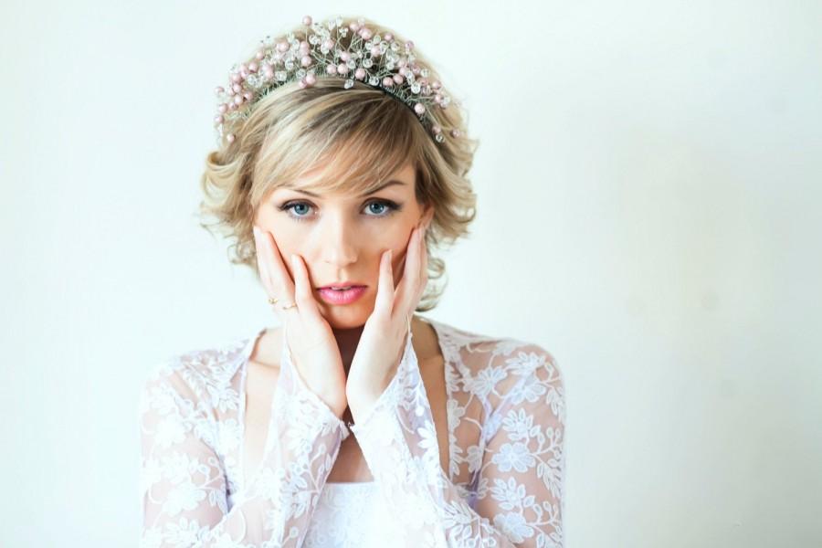 Mariage - Swarowski Crystal and Pearls Bridal Crown Wedding, Hair Halo Pear, Head Crown Bride, Wedding Headpiece, Bridal Headpiece, Bridal Tiara