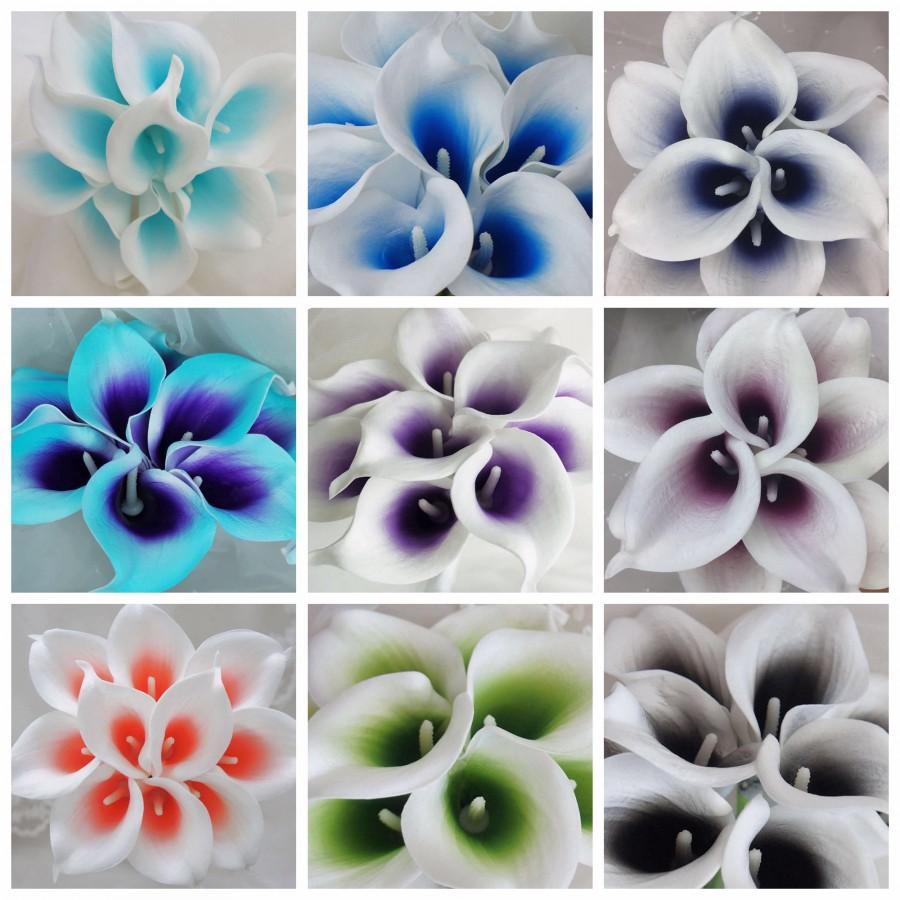 Mariage - Lily Garden Artificial Picasso Calla Lilies Real Touch 10 Flowers DIY Wedding Bouquets  Bridal Bouquets Wedding Centerpieces