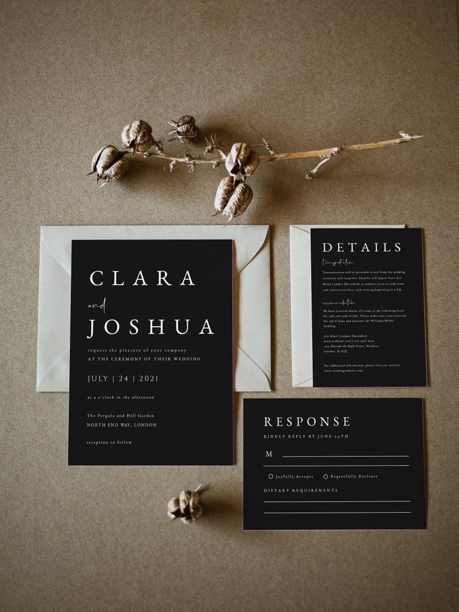 Hochzeit - Black Modern Wedding Invitation Suite, Minimalist Wedding Invite, Instant Download, Printable Invitation Set, Black & White Invitation #BL69
