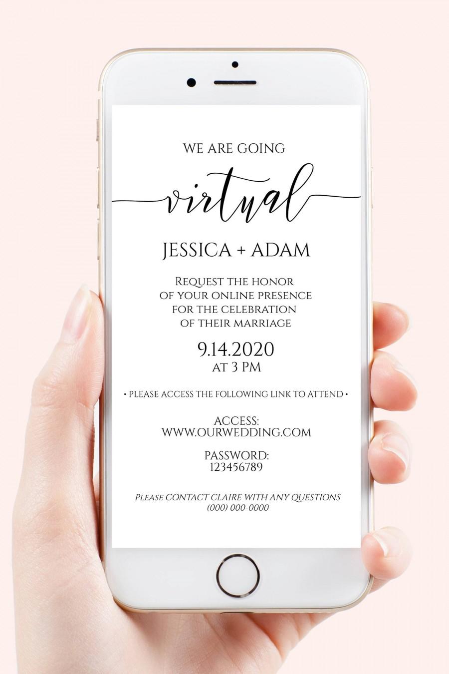 Wedding - Virtual Wedding Evite, Electronic Virtual Invitation Digital, Text Invite, Editable Text, 100% Editable Template, Corjl PPW0550 Grace videre