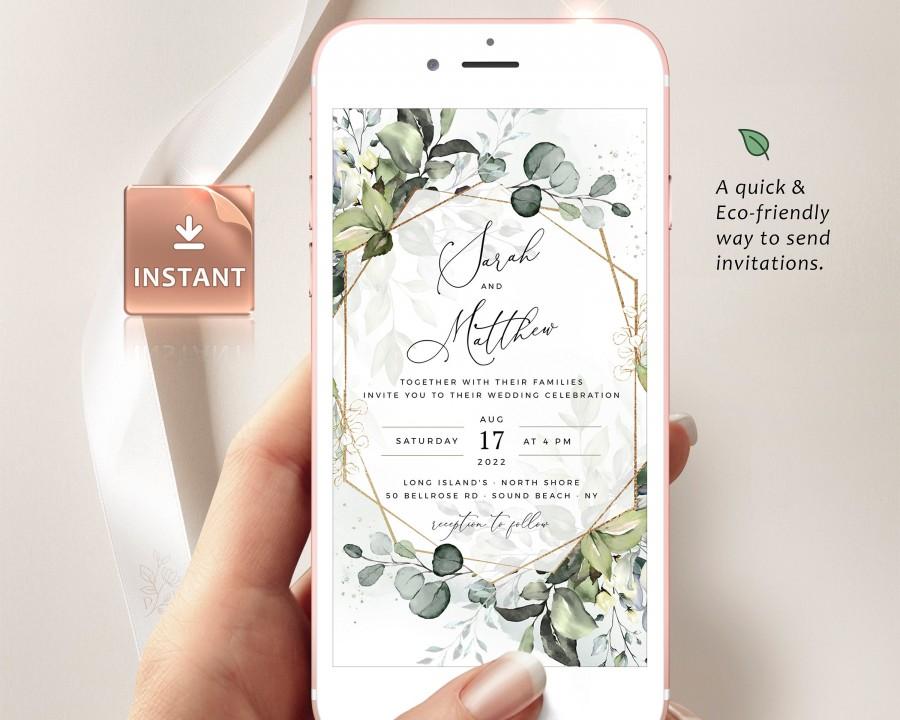 Wedding - REESE - Geometric Wedding  Invite By Mail, Evite Template, Digital Invitation, Electronic Greenery Customizable Editable Instant Download