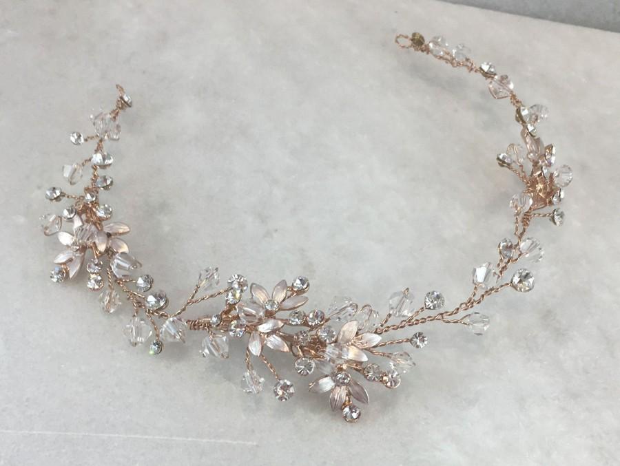 Wedding - Rose Gold Leaf, Crystal & Diamante Hair Vine 