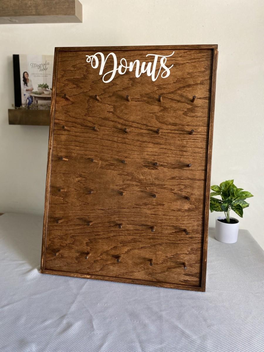 Hochzeit - TABLETOP DONUT WALL  ~ holds 30 or 60 doughnuts ~ Donut Bar ~ dessert table decor ~ donut stand ~ donut display ~ wooden board ~ wedding