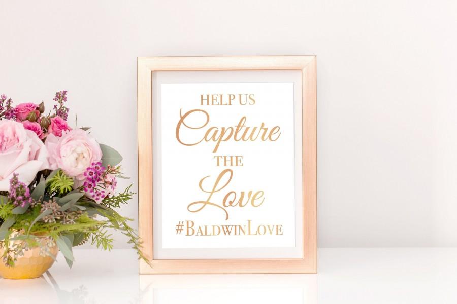 زفاف - Wedding Hashtag Sign, Real Gold Foil Print, Wedding Signage, Help Us Capture The Love, Wedding Decor, Social Media, Instagram Modern Script