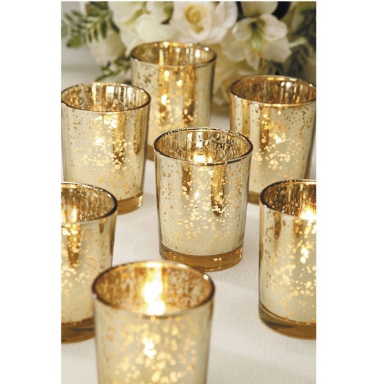 Hochzeit - Gold Mercury Glass Votives - Set of 24