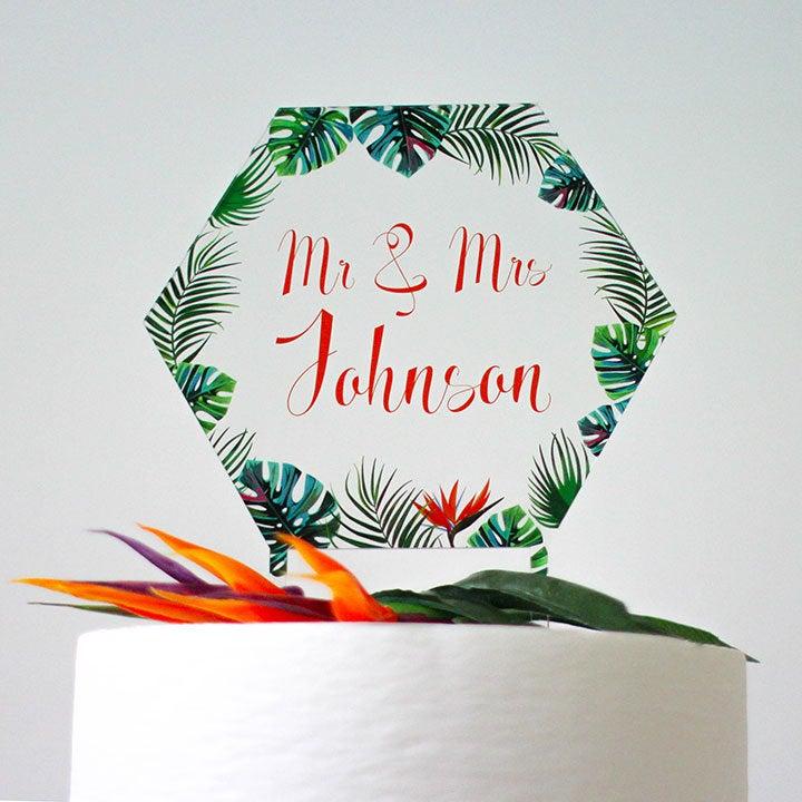 زفاف - Tropical Wedding Cake Topper - Hothouse Cake Decoration - Personalised Cake Topper - Custom Wedding Cake - Custom Wedding Topper - Cake Top